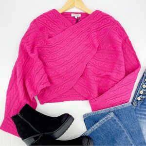 Cross front cropped sweater- HOT PINK 💕